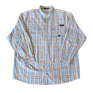 Columbia PFG Super Bonehead Fishing Shirt Mens 2XL Blue Plaid Omni-Shade Vented